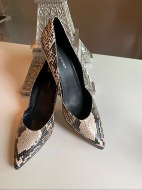 Marc Fisher Snake-Print Pointed Toe Pumps in Black and Cream